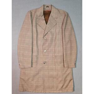 Vintage Sears Travel Knit Men's Tweed Trenchcoat Size 42 Tall Faux Fur Lining